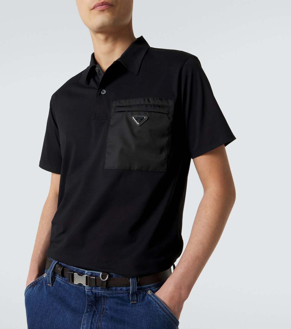 Prada tricolor polo shirt プラダ ポロシャツ Prada Re-Nylon-trimmed cotton-blend polo shirt Prada