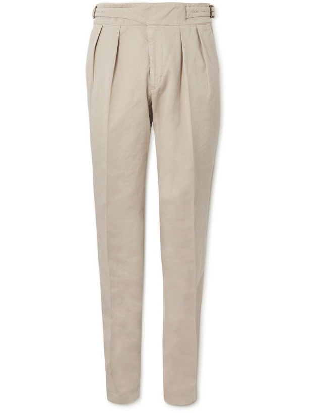 Photo: Rubinacci - Manny Slim-Fit Tapered Pleated Cotton-Twill Trousers - Neutrals