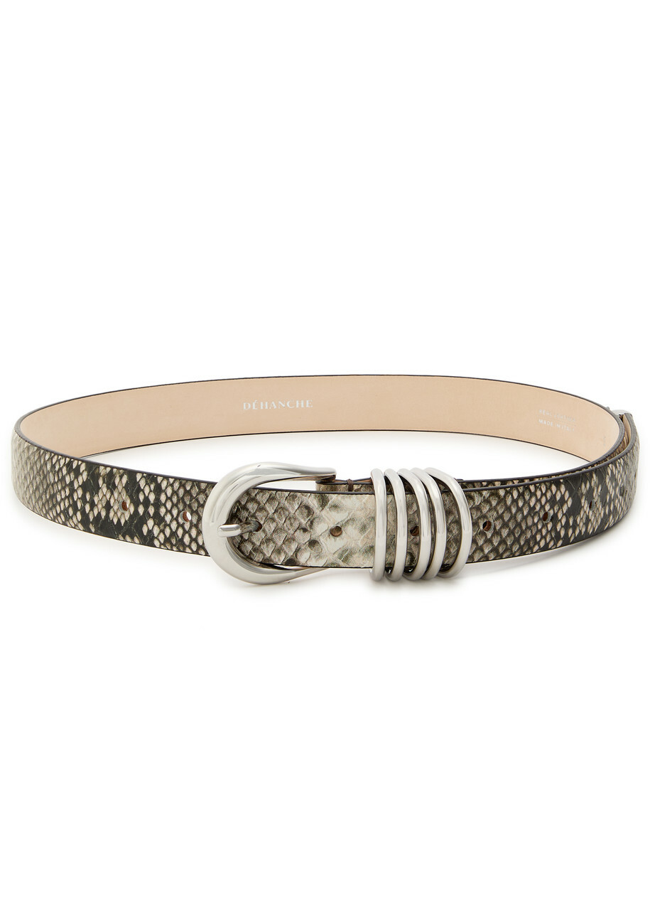 Dehanche Hollyhock Snake-effect Leather Belt White