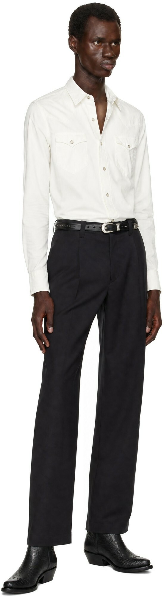 RRL White Slim Fit Poplin Western Shirt