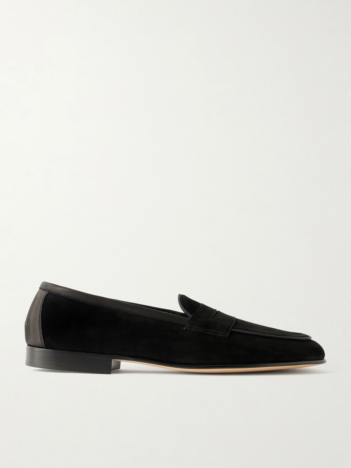 Edward Green - Polperro Leather-Trimmed Suede Penny Loafers - Black