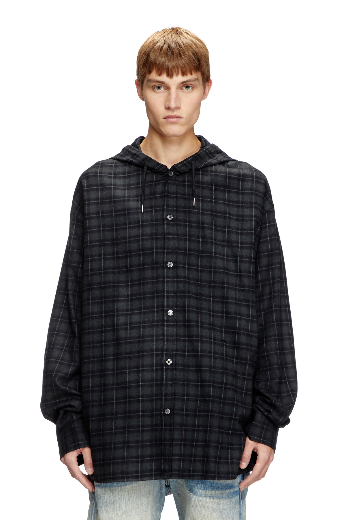 Diesel Hooded shirt in check flannel - Shirts Mens in Black Diesel