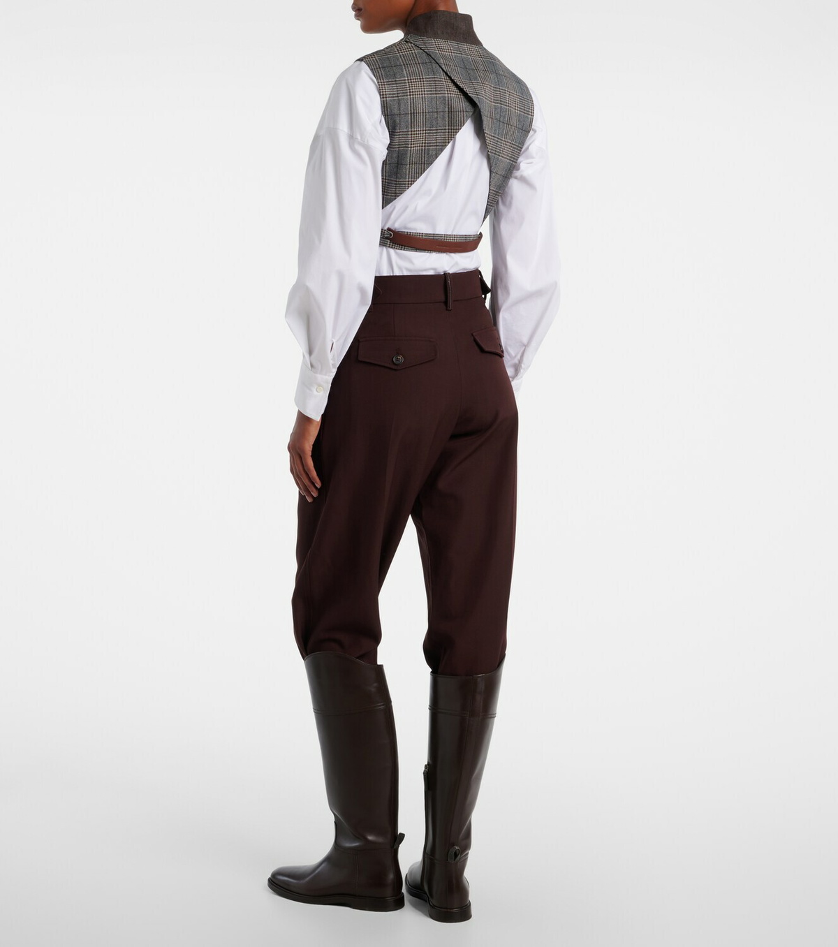 Brunello Cucinelli Belted checked virgin wool vest