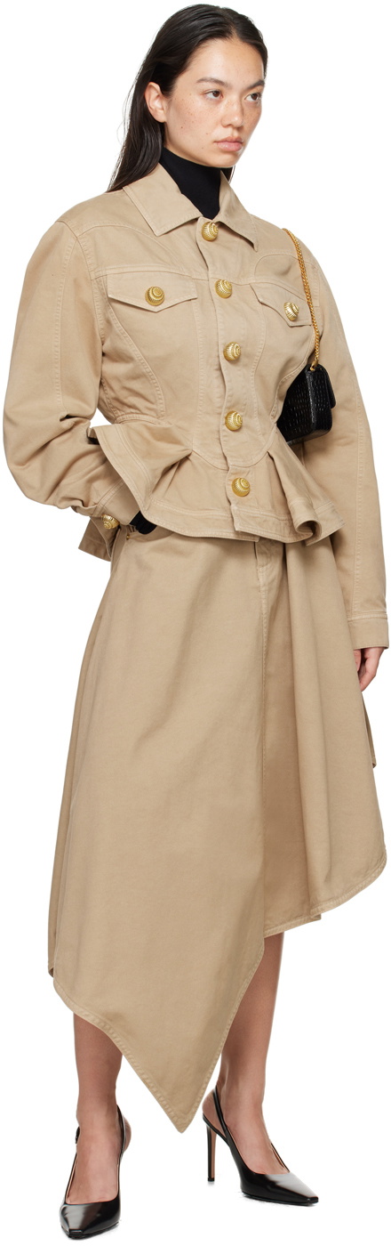 スカート BALMAIN Woman Skirt Beige AF1LB005KB02 GFE High-waisted gabardine skirt - Women | BALMAIN
