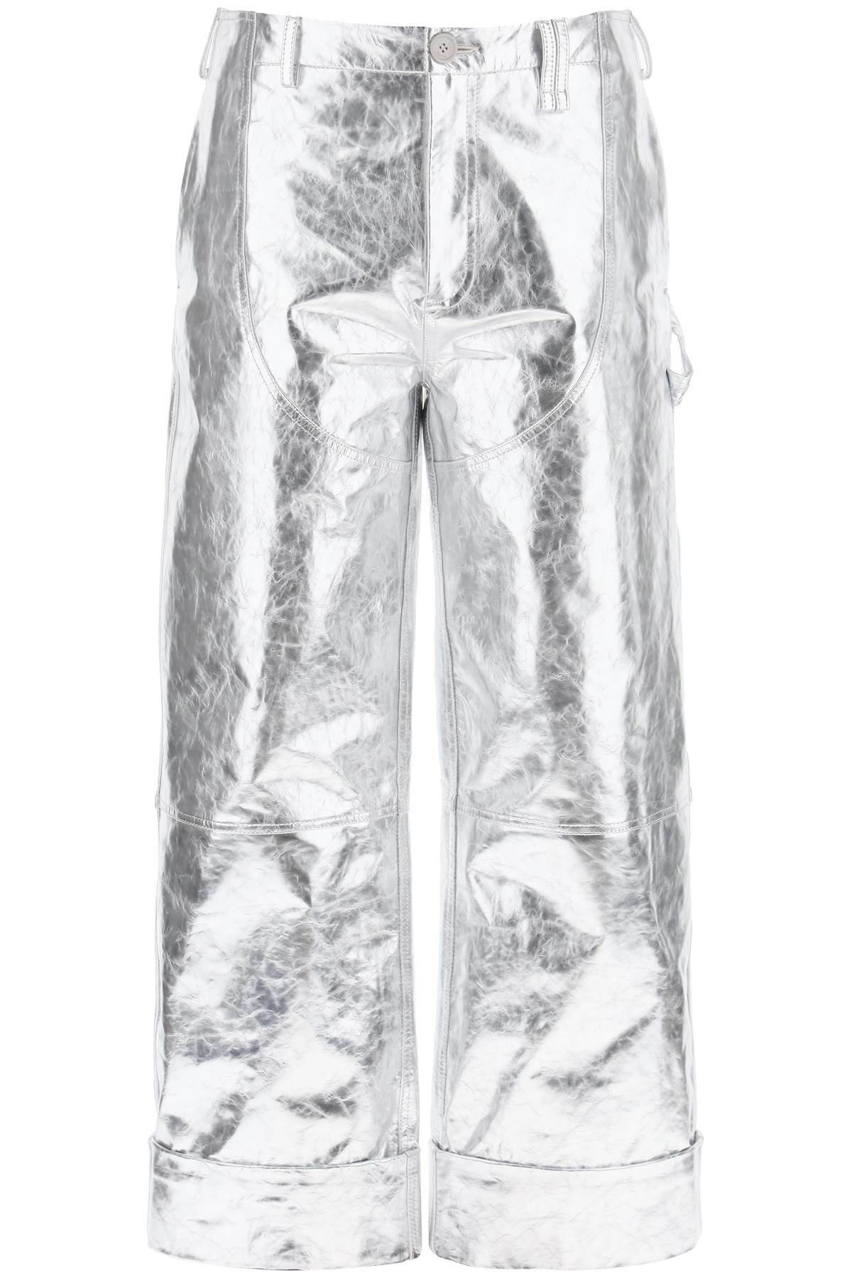 SIMONE ROCHA laminated leather pants with folded hem Silver Simone Rocha