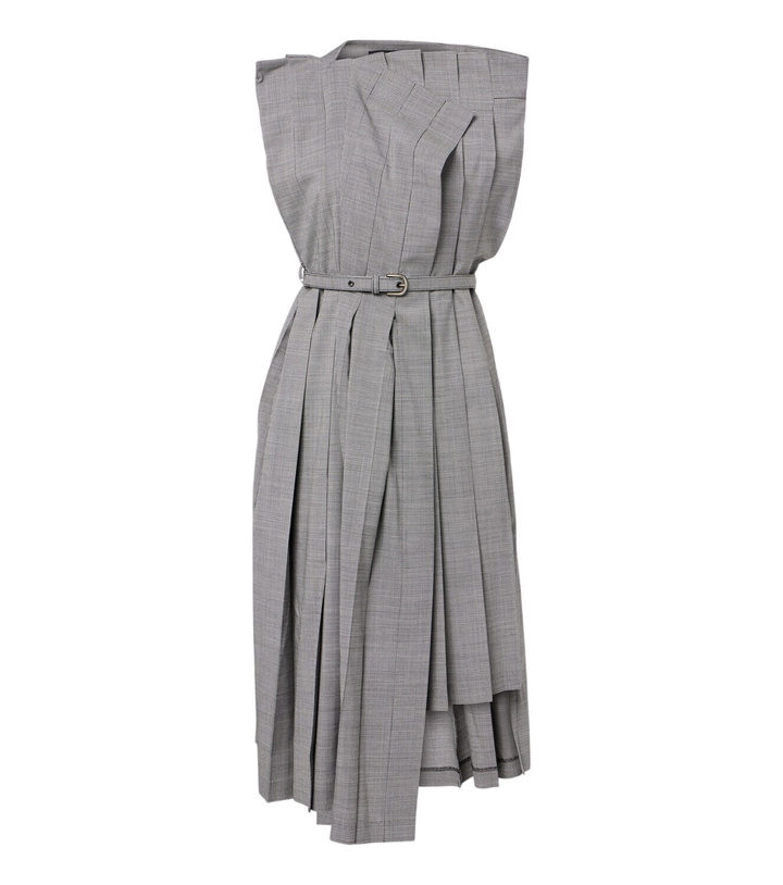 Photo: Junya Watanabe Houndstooth pleated asymmetric midi dress
