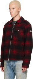 Moncler Red Check Jersey Zip-Up Shirt
