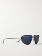 BALENCIAGA - Rectangle-Frame Logo-Engraved Ruthenium Sunglasses - Silver