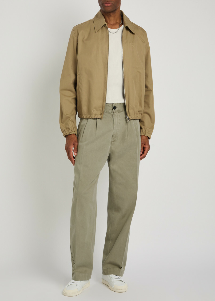 Agolde Slater Pleated Straight-leg Cotton Trousers Beige