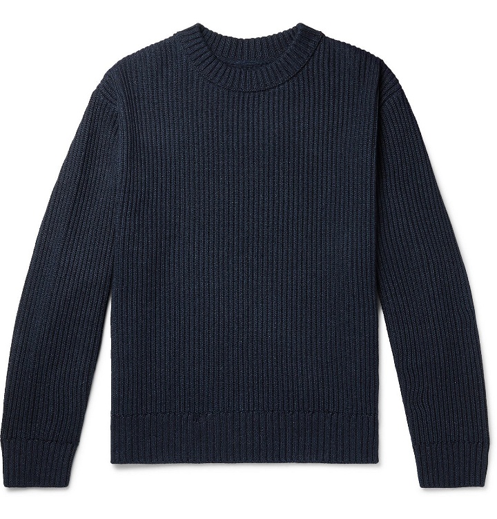 Photo: Nudie Jeans - Frank Indigo-Dyed Ribbed Organic Cotton Sweater - Blue