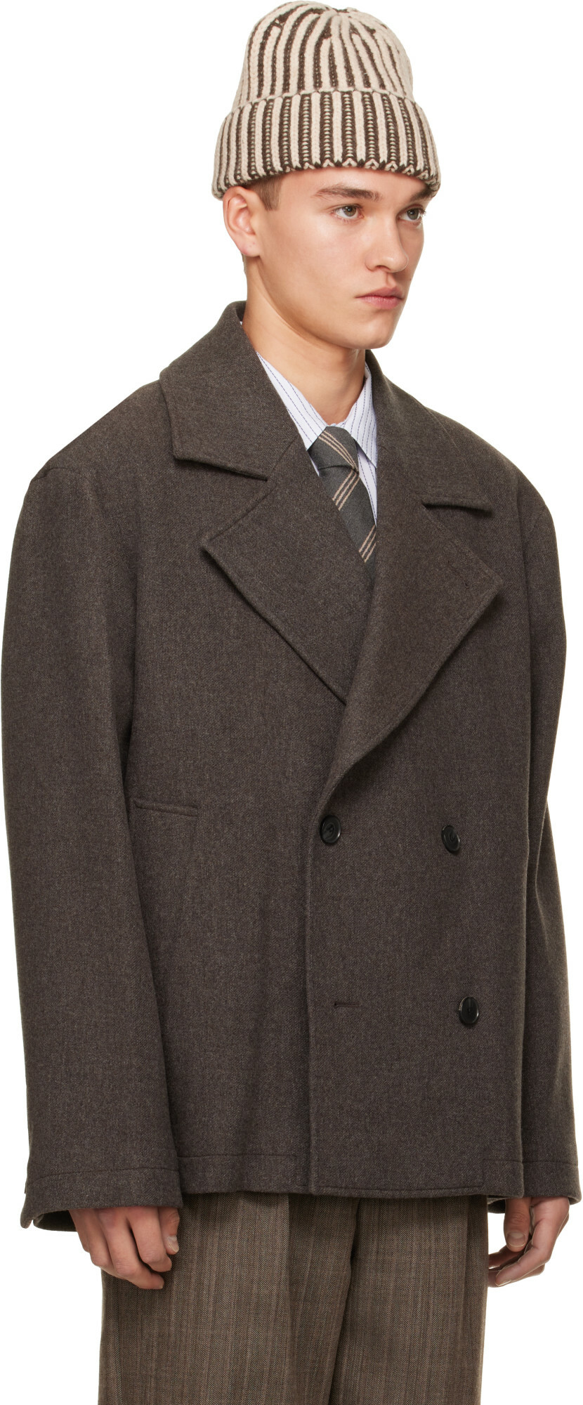 mfpen Brown Sentence Peacoat Jacket