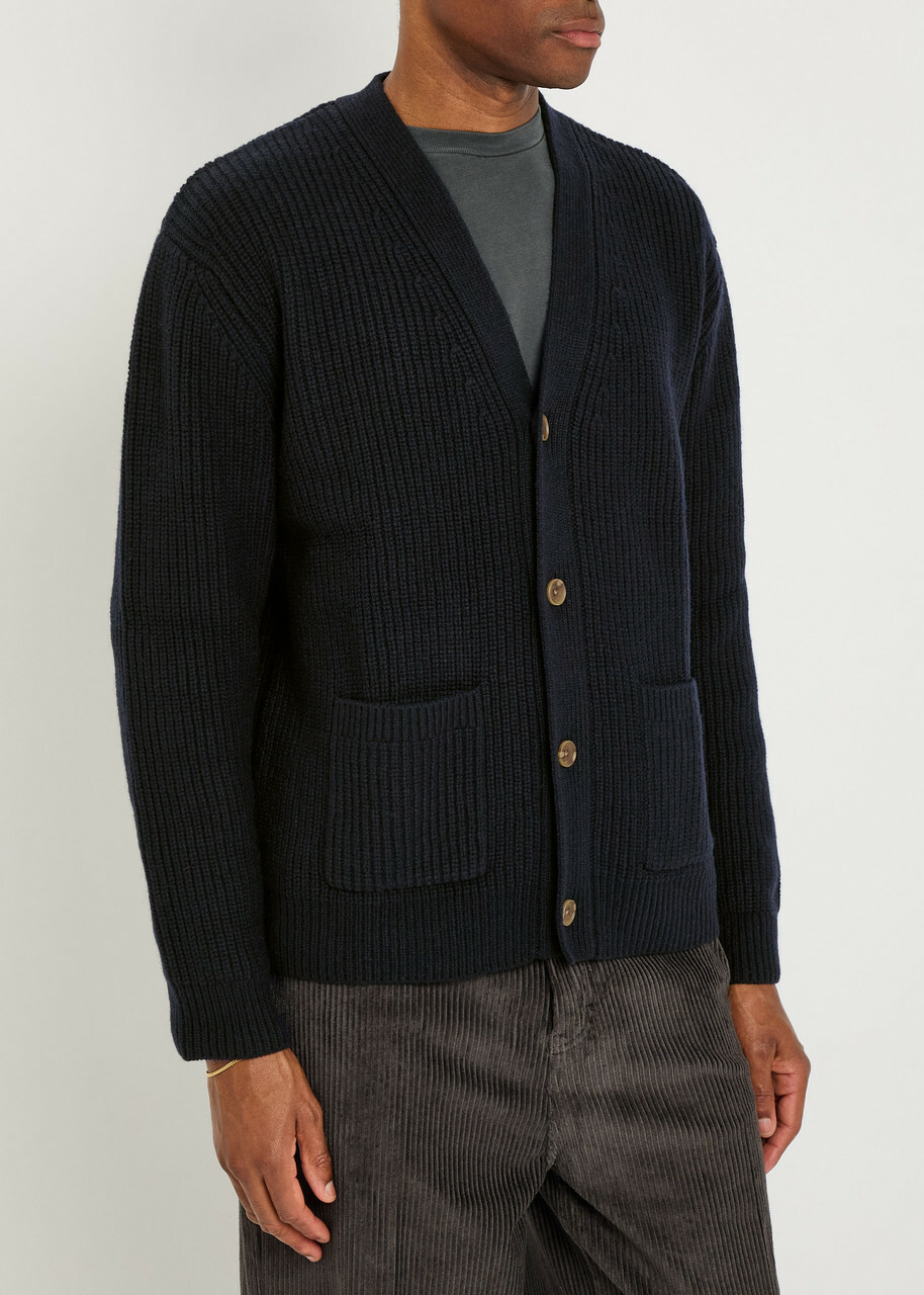 Wax London Walker Ribbed Wool-blend Cardigan Navy
