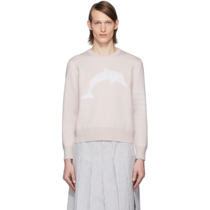 Photo: Thom Browne Pink Dolphin Icon 4-Bar Crewneck Sweater