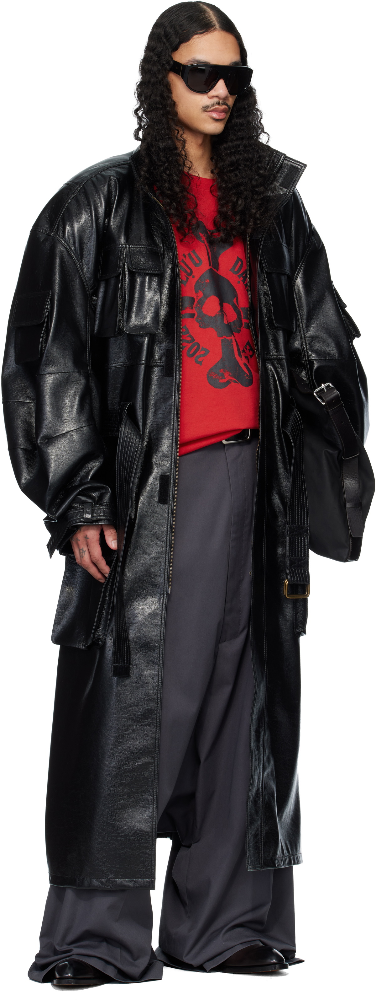 LU'U DAN Black Ram Cargo Faux-Leather Trench Coat