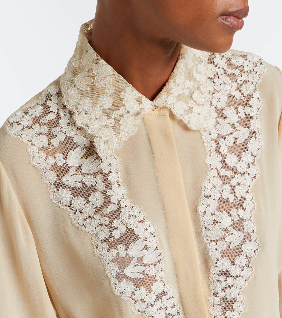 Fendi Lace-trimmed silk georgette shirt