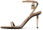 TOM FORD Beige Shiny Padlock Pointy Naked Heeled Sandals