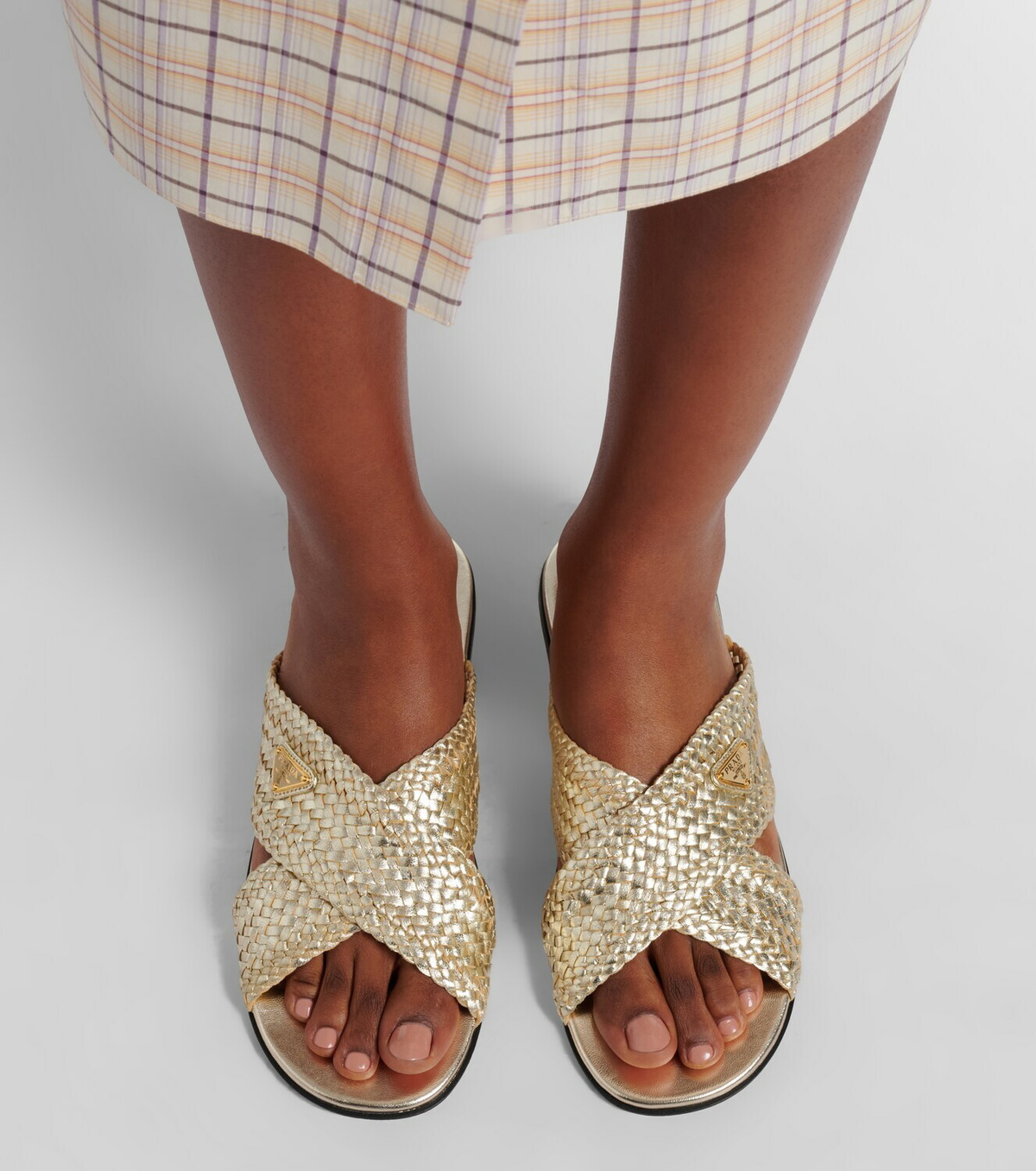 Prada Woven leather slides