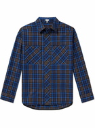 LOEWE - Leather-Trimmed Checked Cotton-Flannel Shirt - Blue
