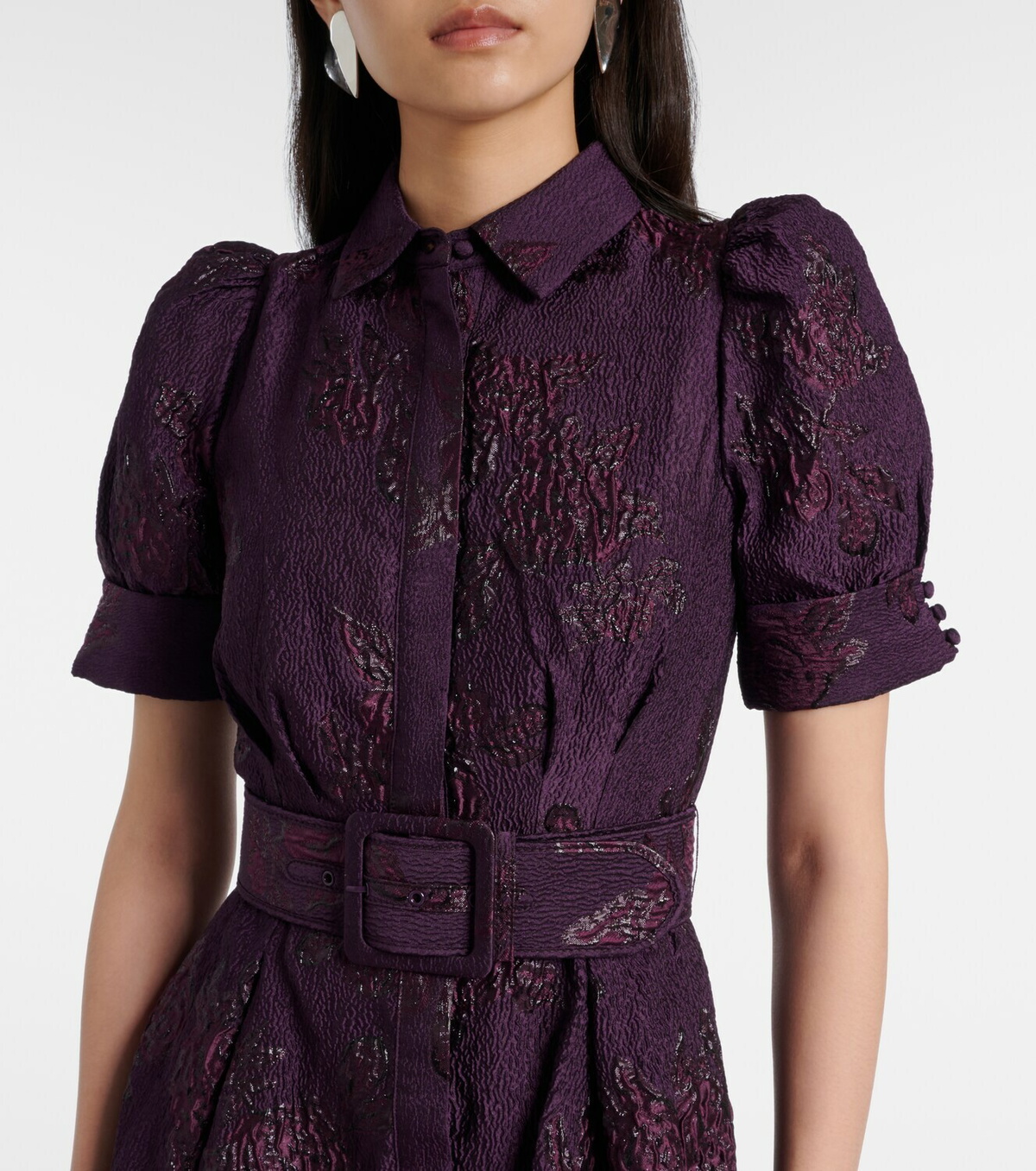 Rebecca Vallance Afina belted floral brocade gown