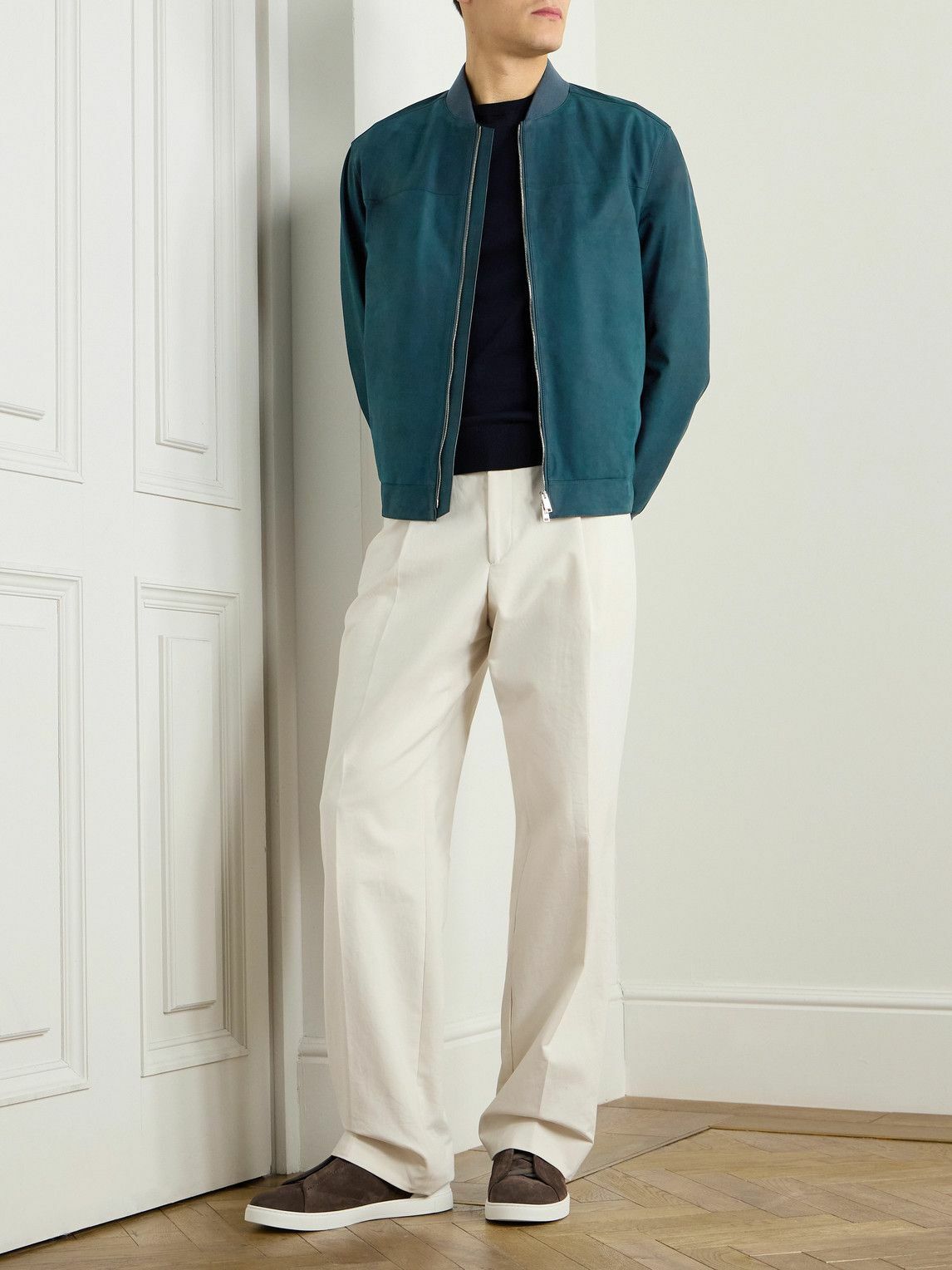 Zegna - Nubuck Bomber Jacket - Blue