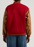 House OF Sunny The Club Panelled Felt Varsity Jacket Red