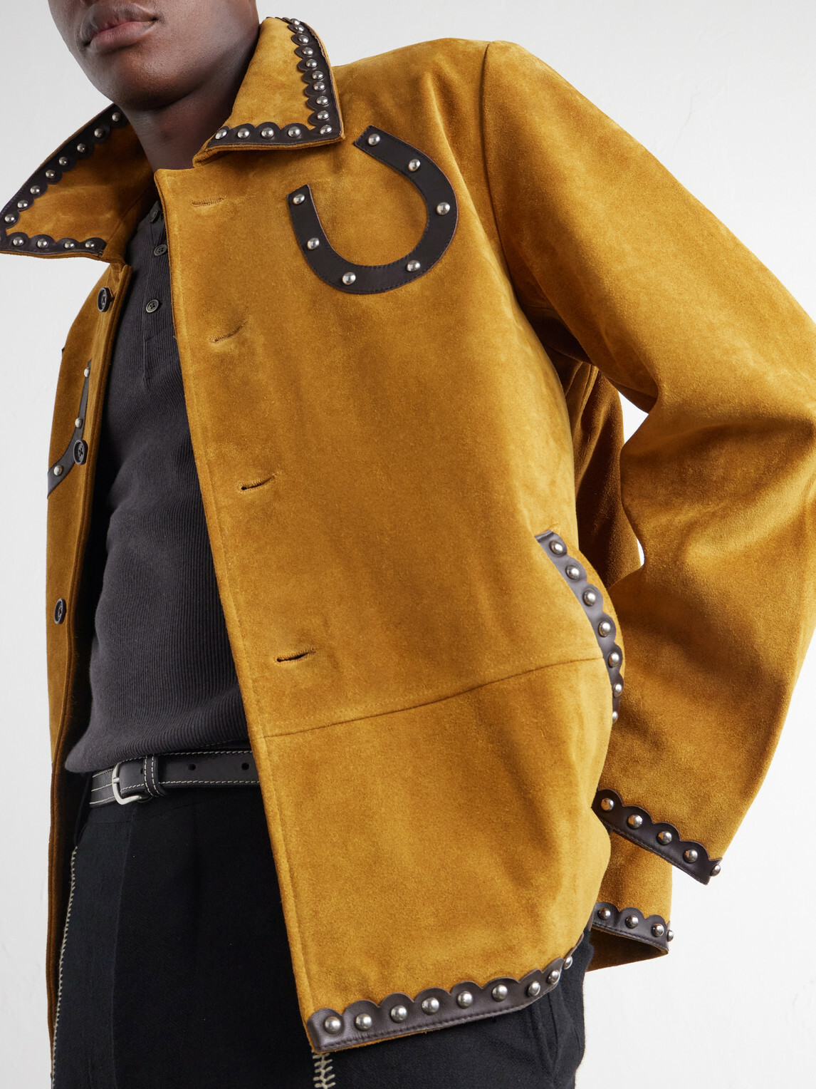 BODE - Carson Studded Leather-Trimmed Suede Jacket - Yellow