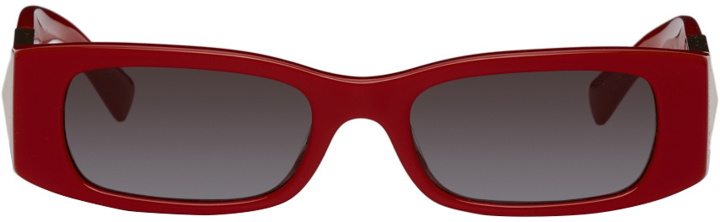 Photo: Valentino Garavani Red Rectangular Roman Stud Sunglasses