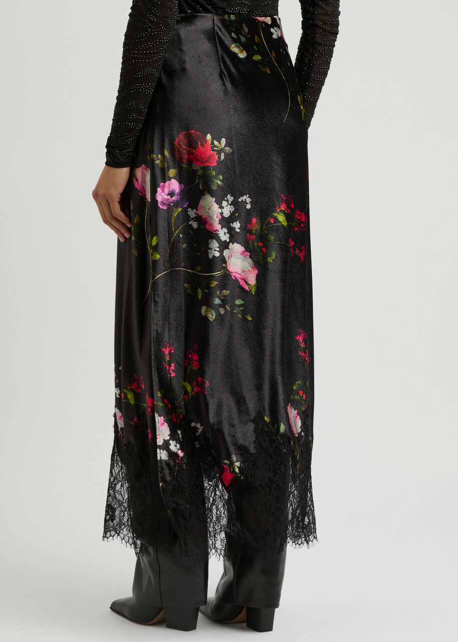 Alice + Olivia Maeve Floral-print Velvet Skirt Black Alice + Olivia