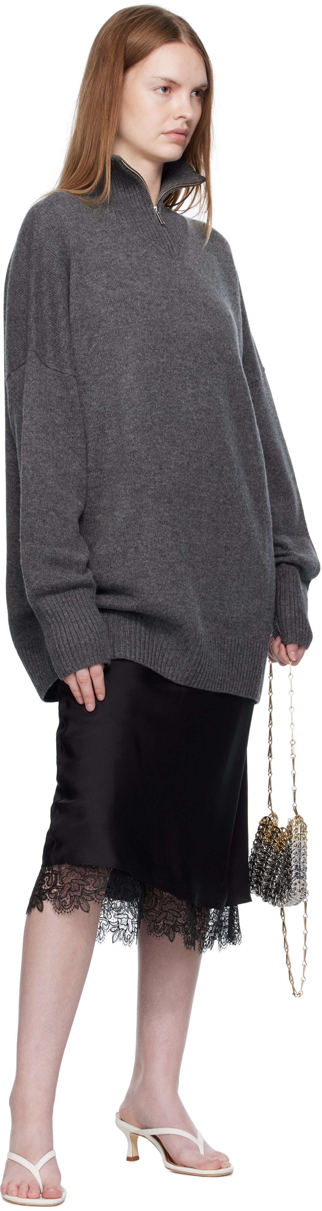 Paris Georgia Gray Oversized Zip Sweater