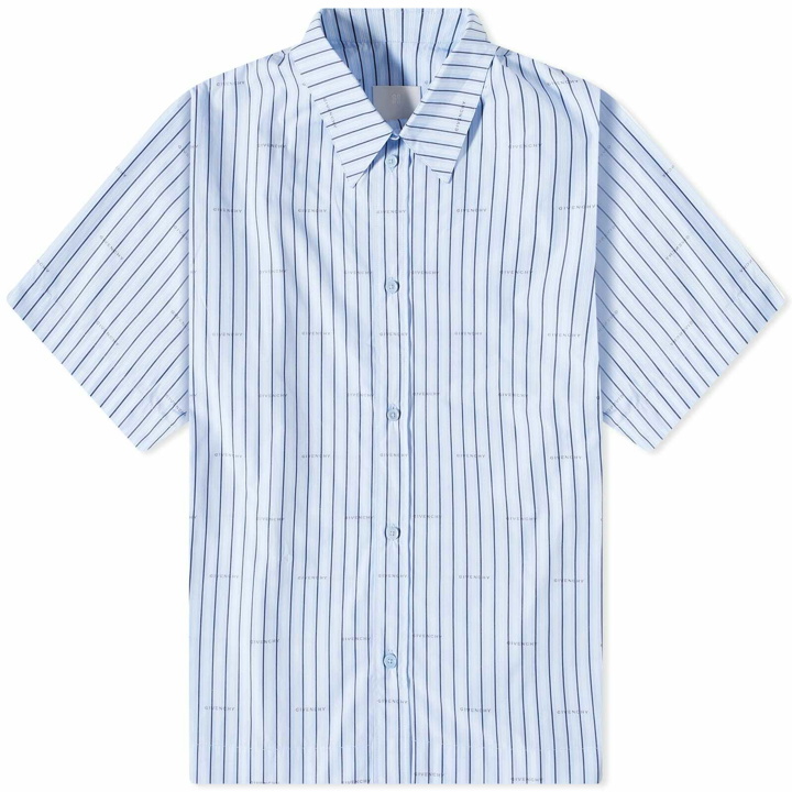 Photo: Givenchy Men's Repeat Logo Short Sleeve Stripe Shirt in Baby Blue