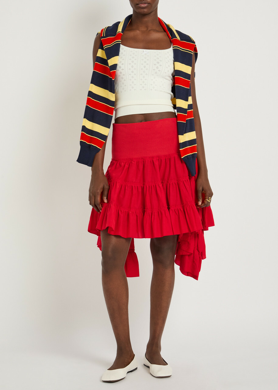 JW Anderson Ruffle Asymmetric Silk and Cotton-blend Skirt Red
