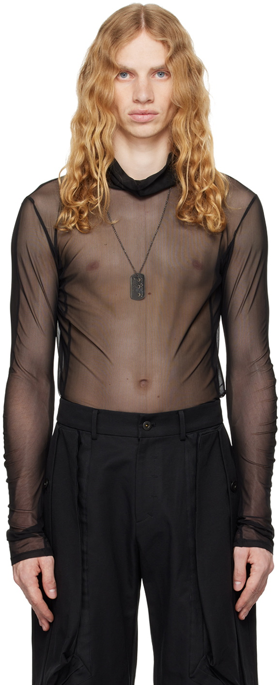 【CARNET-ARCHIVE】3l Plates L/S Tee CARNET-ARCHIVE Black 3 Metal Plates Necklace Sheer T-shirt