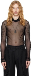 CARNET-ARCHIVE Black 3 Metal Plates Necklace Sheer T-shirt