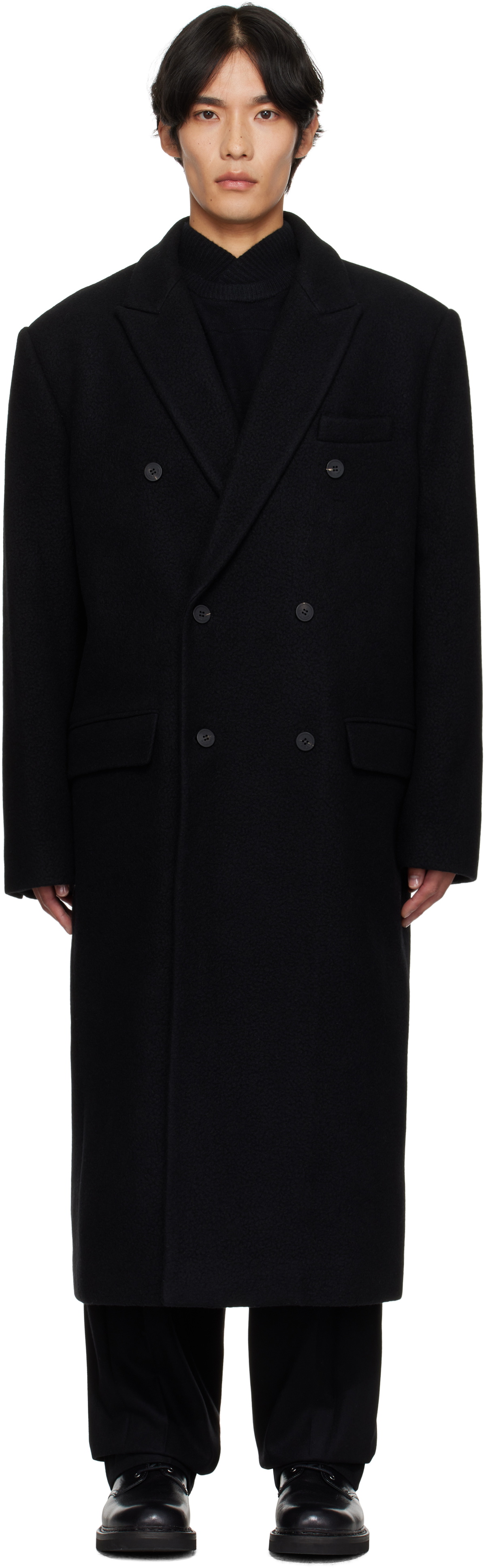 LE17SEPTEMBRE Black Double-Breasted Long Coat