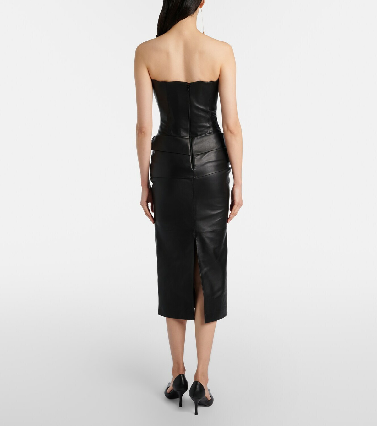 Alex Perry Strapless leather midi dress