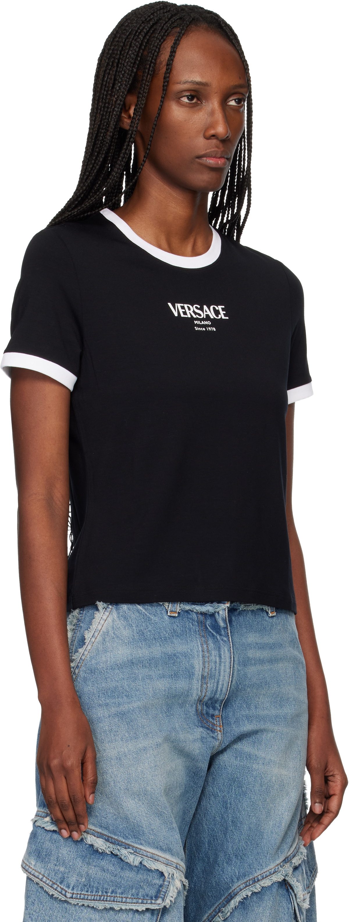 Versace Black Stretch Viscose-Jersey T-Shirt