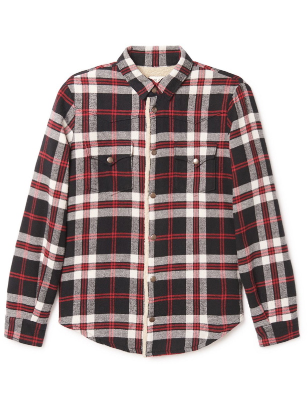 Photo: SAINT LAURENT - Oversized Sherpa-Lined Checked Cotton-Blend Overshirt - Red