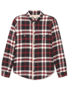 SAINT LAURENT - Oversized Sherpa-Lined Checked Cotton-Blend Overshirt - Red