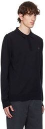 Fred Perry Navy Embroidered Long Sleeve Polo