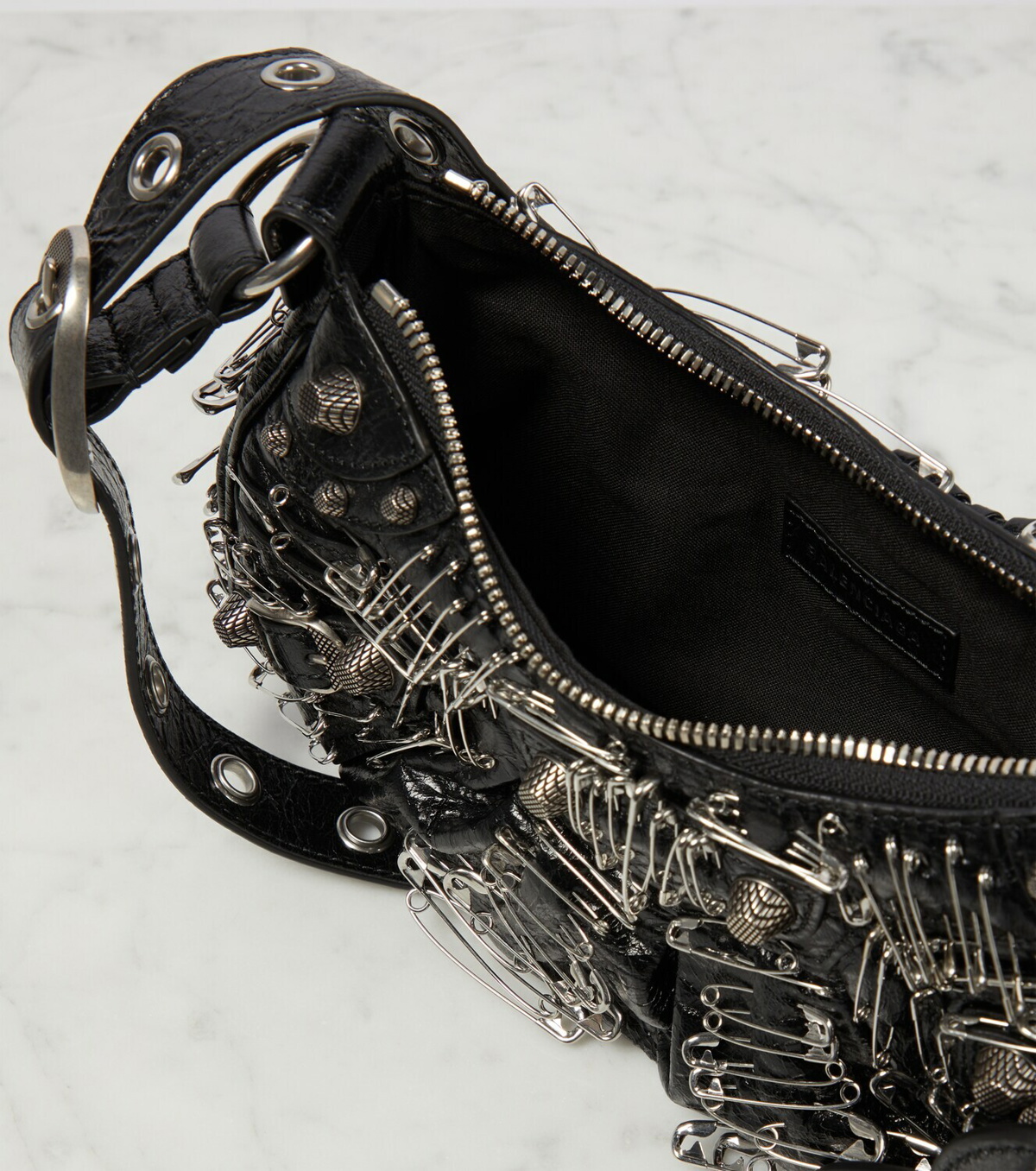 Balenciaga Le Cagole Xs Studded Metallic Crinkled-leather Shoulder
