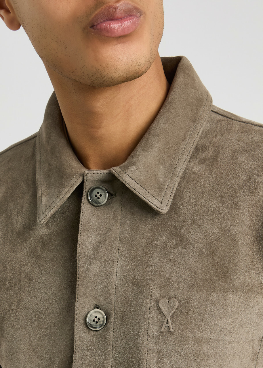 Ami Paris Logo-embossed Suede Jacket Beige