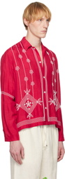 HARAGO Red & White Beadwork Shirt