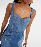 Alexander McQueen Corset denim midi dress