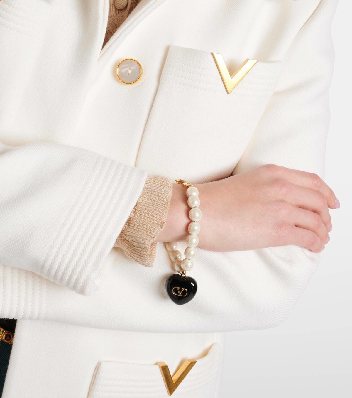 Valentino VLogo faux pearl bracelet