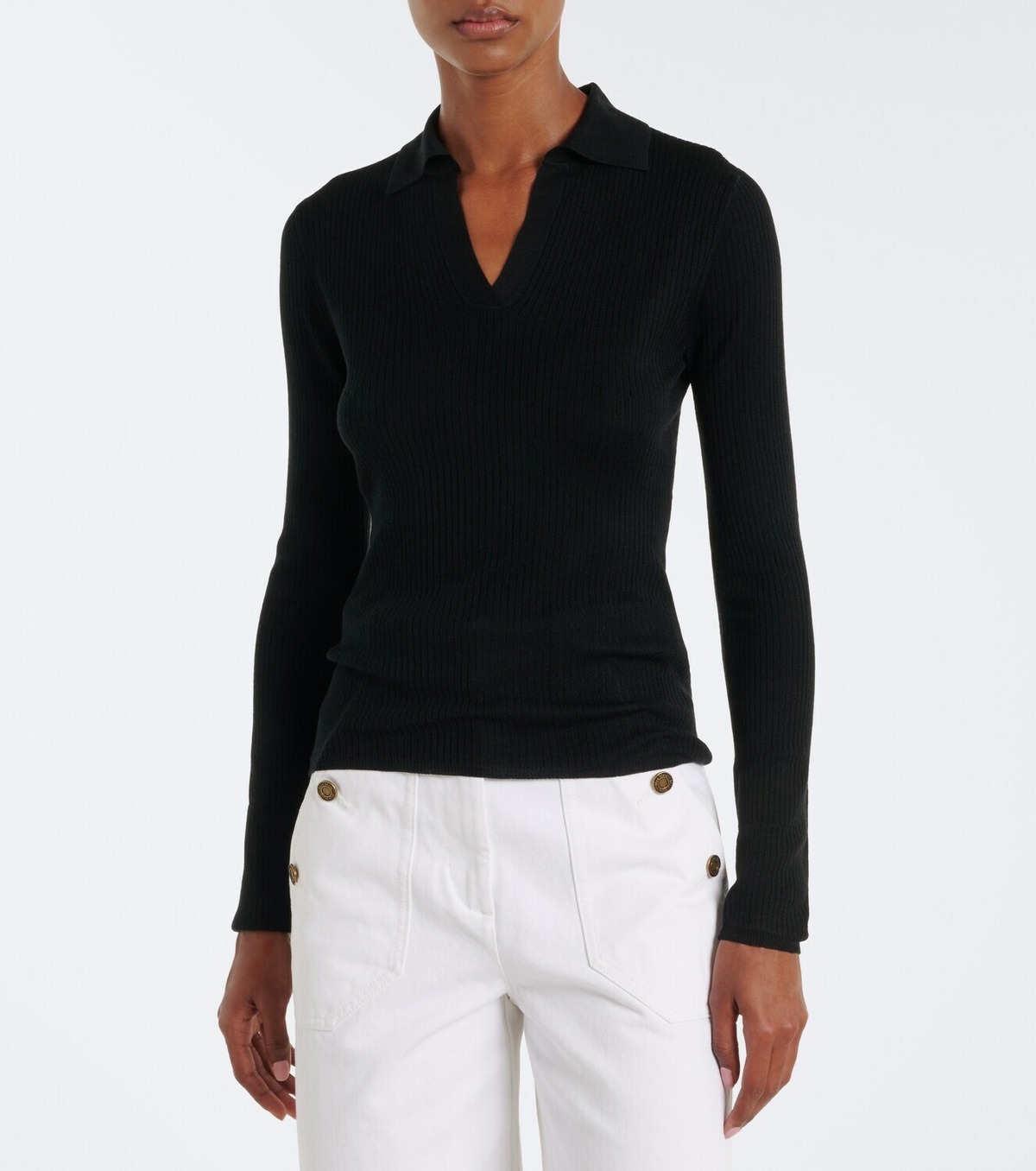 Max Mara Ribbed-knit silk and cashmere polo sweater