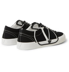 Valentino - Logo-Print Canvas and Suede Sneakers - Black