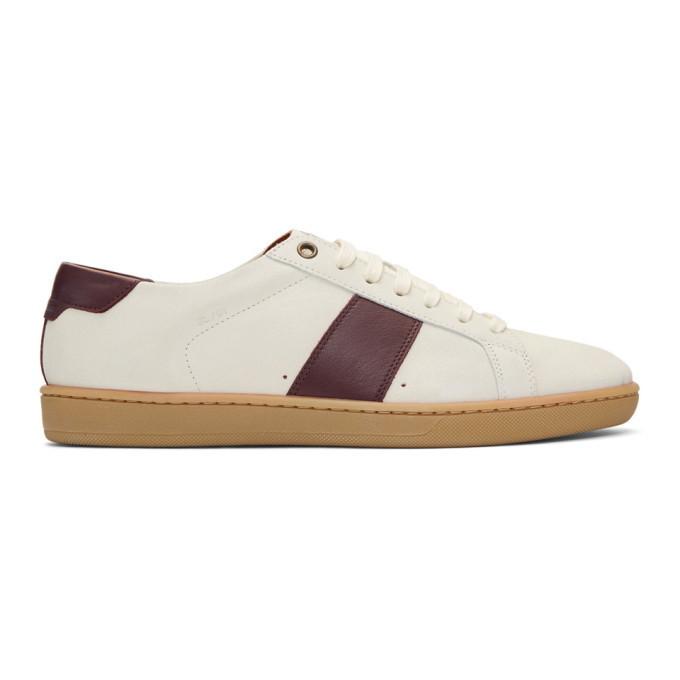 Photo: Saint Laurent White and Burgundy Court Classic SL/01 Sneakers