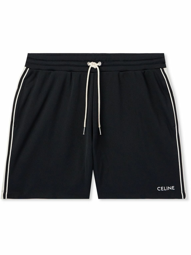 Photo: CELINE - Straight-Leg Logo-Embroidered Striped Jersey Drawstring Shorts - Black