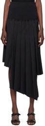 Rokh Black Ribbed Pleated Midi Skirt