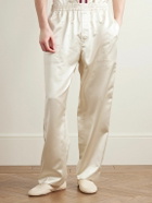 BODE - Candyfloss Straight-Leg Embroidered Voile-Trimmed Satin Track Pants - Neutrals